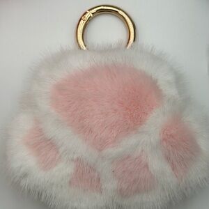 Pink and White fluffy Cat's paw keychain or bagcharm